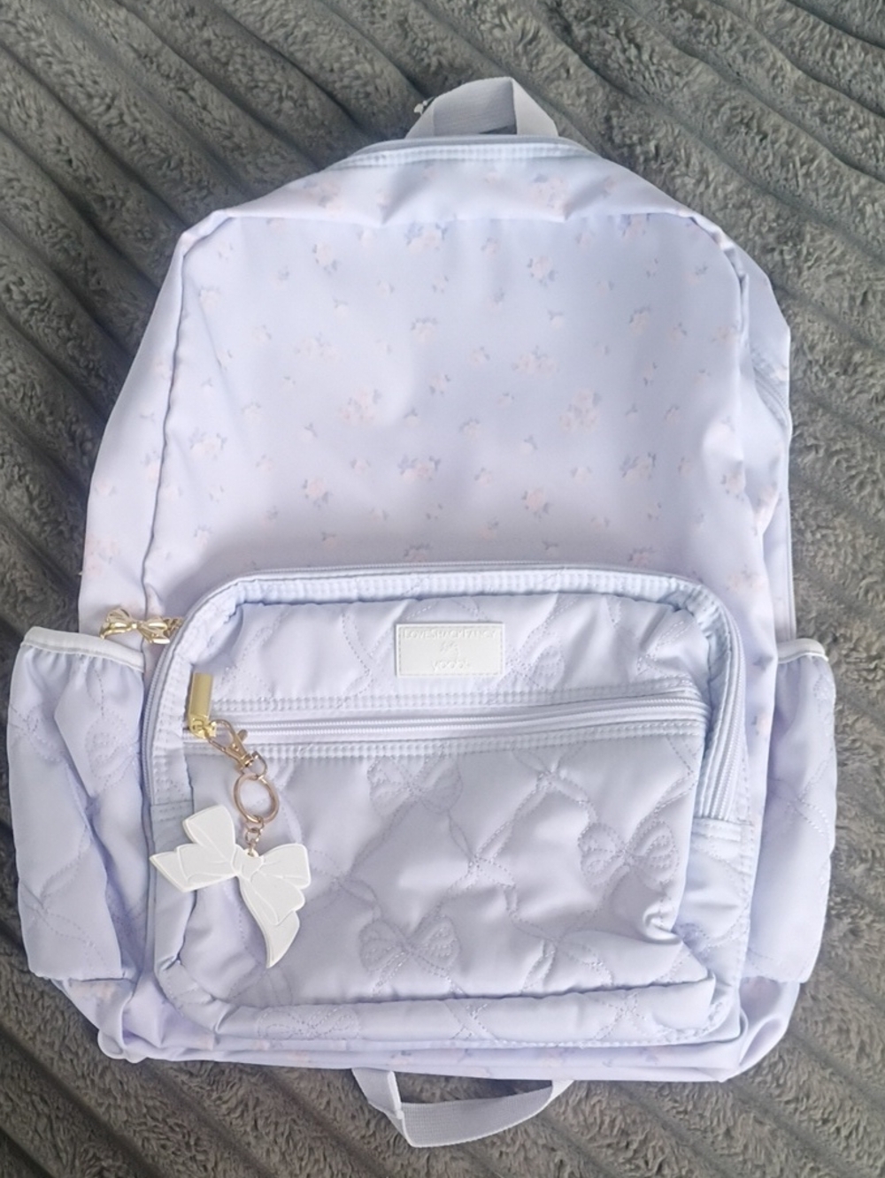 Light Lavender Quilted Backpack with Bow Charms